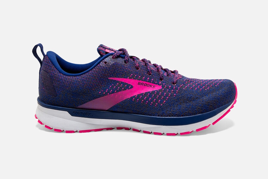 Womens Brooks Revel 4 Road Shoes Blue/Ebony/Pink | Shoes 6218-HLSMT